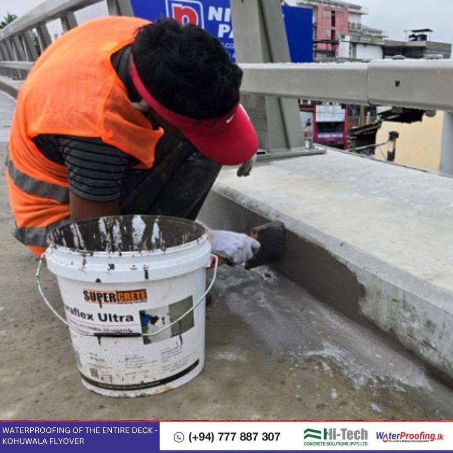 Supercrete Duraflex Ultra being applied on Kohuwala Flyover deck waterproofing Sri Lanka