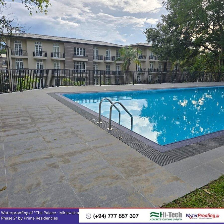 Swimming pool waterproofing The Palace Miriswatta by Hi-Tech Concrete Solutions WaterProofing.lk